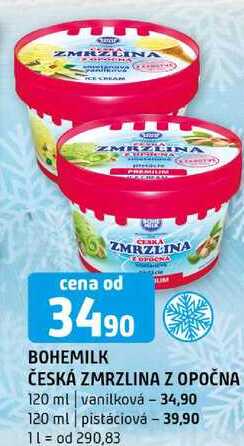 Bohemilk česká zmrzlina z opočna 120 ml vanilková 120 ml pistáciová 