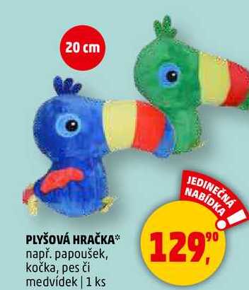 PLYŠOVÁ HRAČKA např. papoušek, kočka, pes či medvídek, 1 ks 