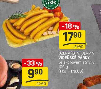 VÍDEŇSKÉ PÁRKY ve skopovém střívku 100g