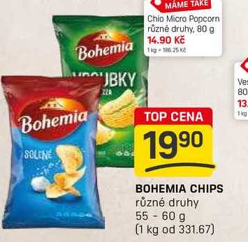 BOHEMIA CHIPS různé druhy 55-60 g 