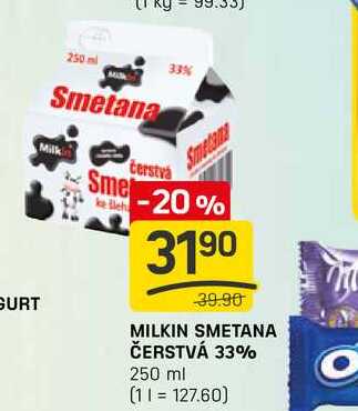 MILKIN SMETANA ČERSTVÁ 33% 250 ml  v akci