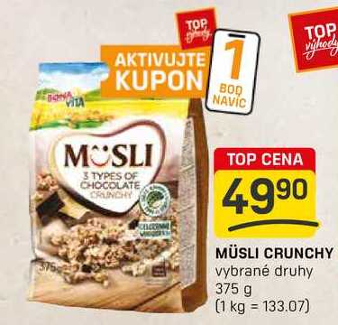 MÜSLI CRUNCHY vybrané druhy 375 g 