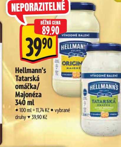   Hellmann's Tatarská omáčka / majonéza 340 ml  