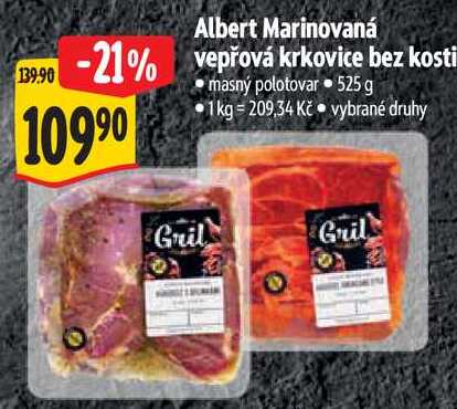 Albert Marinovaná vepřová krkovice bez kosti, 525 g