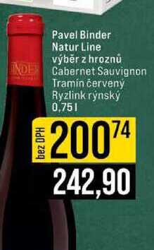 Pavel Binder Natur Line výběr z hroznů Cabernet Sauvignon Tramín červený Ryzlink rýnský 0,75l