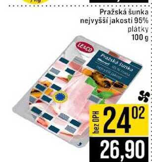 Pražská šunka nejvyšší jakosti 95% plátky 100 g 