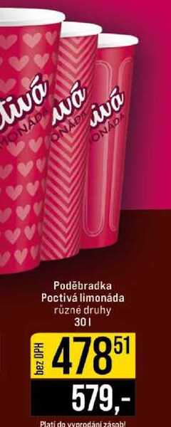 Poděbradka Poctivá limonáda různé druhy 30l