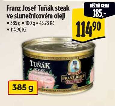 Franz Josef Tuňák steak ve slunečnicovém oleji, 385 g 