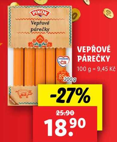 VEPŘOVÉ PÁREČKY, 200 g