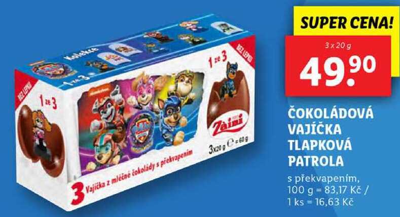 ČOKOLÁDOVÁ VAJÍČKA TLAPKOVÁ PATROLA, 3x 20 g
