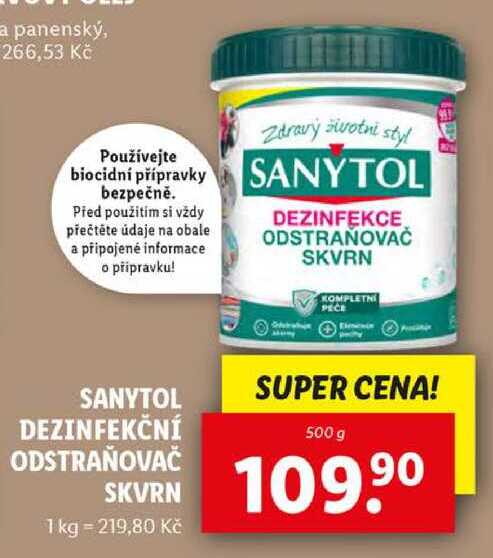 SANYTOL DEZINFEKČNÍ ODSTRAŇOVAČ SKVRN, 500 g