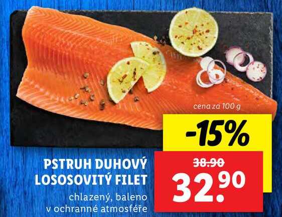 PSTRUH DUHOVÝ LOSOSOVITÝ FILET, cena za 100 g