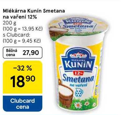 Mlékárna Kunín Smetana na vaření 12%, 200 g 