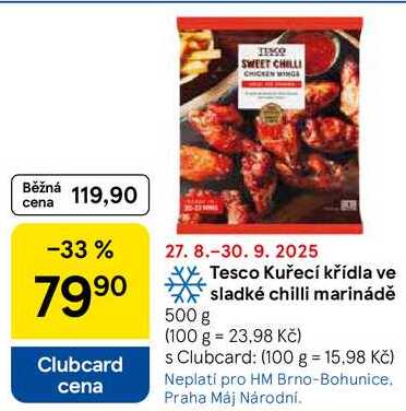 Tesco Kuřecí křídla ve sladké chilli marinádě, 500 g 