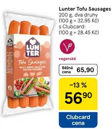 Lunter Tofu Sausages, 200 g. dva druhy  