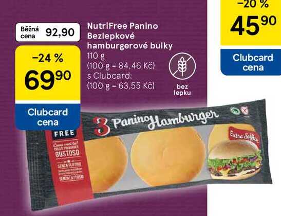 NutriFree Panino Bezlepkové hamburgerové bulky, 110 g 