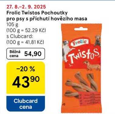 Frolic Twistos Pochoutky pro psy s příchutí hovězího masa, 105 g