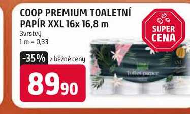 COOP PREMIUM TOALETNÍ PAPÍR XXL 16x 16,8 m 3vrstvý 