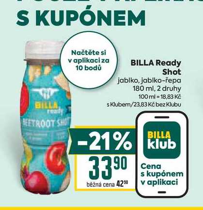 BILLA Ready Shot jablko, jablko-řepa 180 ml