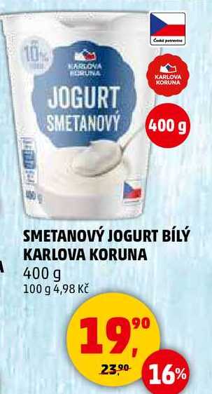 SMETANOVÝ JOGURT BÍLÝ KARLOVA KORUNA, 400 g  