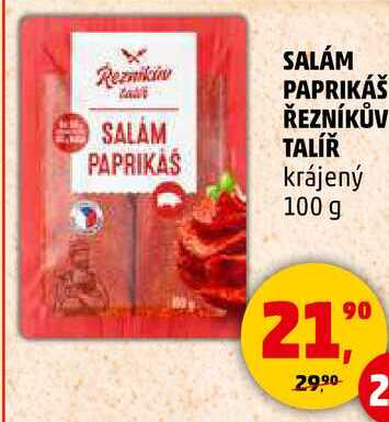 SALÁM PAPRIKÁŠ ŘEZNÍKŮV TALÍŘ krájený, 100 g 