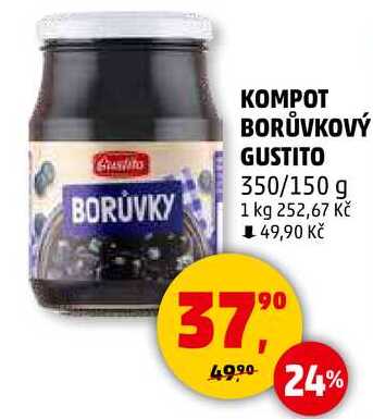 KOMPOT BORŮVKOVÝ GUSTITO, 350/150 g