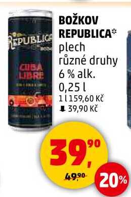 BOŽKOV REPUBLICA plech různé druhy, 0,25 l 