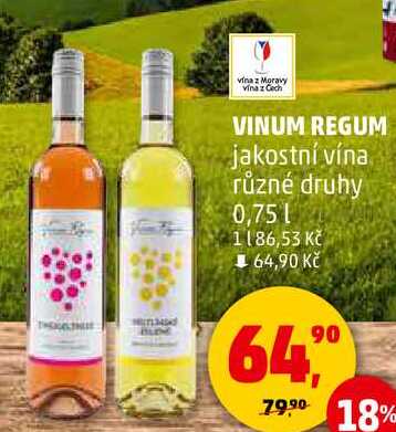 VINUM REGUM jakostní vína různé druhy, 0,75 l