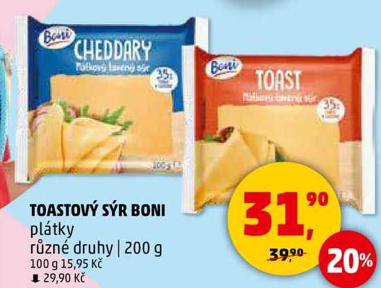 TOASTOVÝ SÝR BONI plátky různé druhy, 200 g