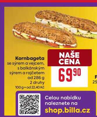 Kornbageta se sýrem a vejcem, s balkánským sýrem a rajčetem od 286 g 