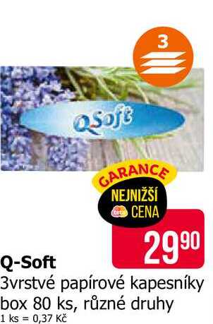 Q-Soft 3vrstvé papírové kapesníky box 80 ks, různé druhy