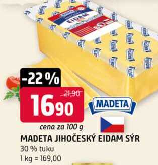 MADETA JIHOČESKÝ EIDAM SÝR 30% tuku 100g