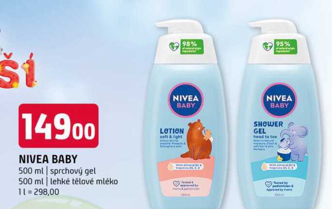 NIVEA BABY 500 ml sprchový gel 500 ml lehké tělové mléko 