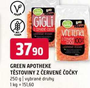 GREEN APOTHEKE TĚSTOVINY Z ČERVENÉ ČOČKY 250 g vybrané druhy