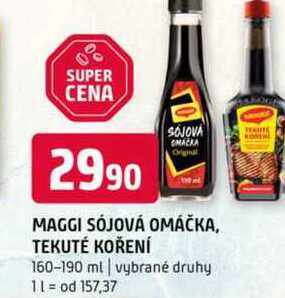 MAGGI SÓJOVÁ OMÁČKA, TEKUTÉ KOŘENÍ 160-190 ml vybrané druhy 