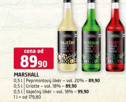 MARSHALL 0,5l Peprmintový likér 20% 0,5l Griotte 18% 0,5l Vaječný likér