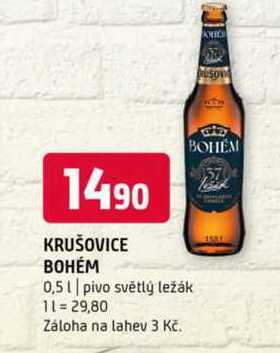 KRUŠOVICE BOHÉM 0,5l pivo světlý ležák 