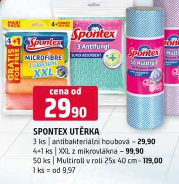 SPONTEX UTĚRKA on Spontex Mutt 50 Multiroll 3 ks antibakteriální houbová 4+1 ks XXL z mikrovlákna 50 ks Multiroll v roli 25x 40 cm