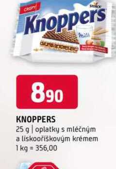 KNOPPERS 25 g oplatky s mléčným a liskooříškovým krémem