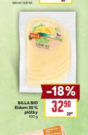 BILLA BIO Eidam 30% plátky 100 g