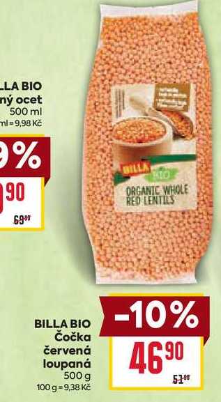 BILLA BIO Čočka červená loupaná 500 g 