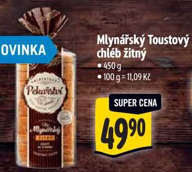 Mlynářský Toustový chléb žitný, 450 g 
