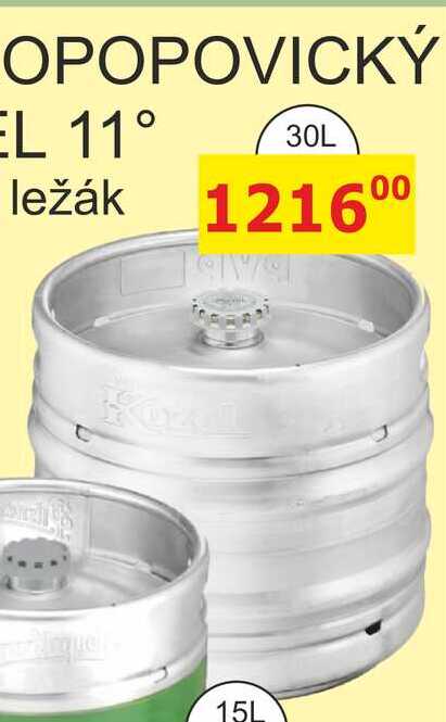 Velkopopovický Kozel 11°, světlý ležák, sud 30L