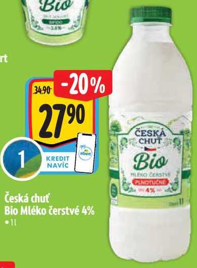 Česká chuť Bio Mléko čerstvé 4%, 1 l