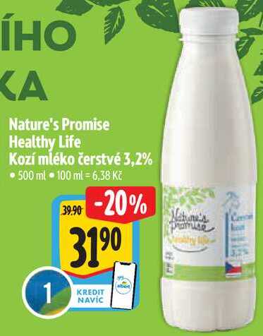 Nature's Promise Healthy Life Kozí mléko čerstvé 3,2%, 500 ml 