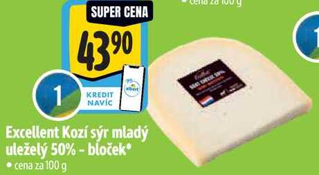 Excellent Kozí sýr mladý uleželý 50% - bloček, cena za 100 g 