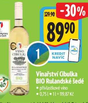 Vinařství Cibulka BIO Rulandské šedé, 0,75 l