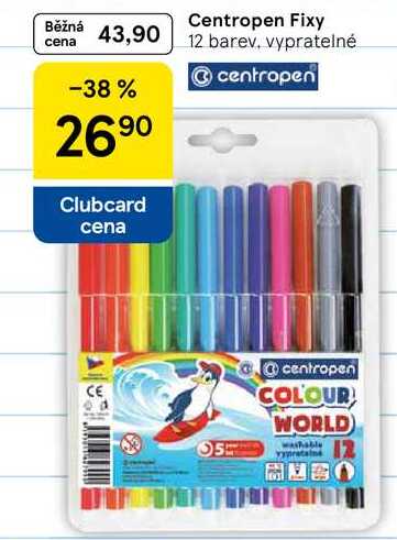 Centropen Fixy, 12 barev, vypratelné 