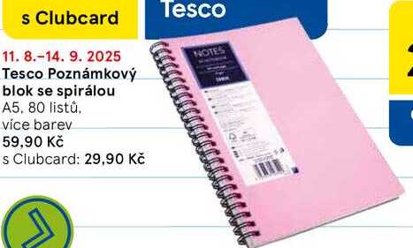 Tesco Poznámkový blok se spirálou, A5, 80 listů, více barev  