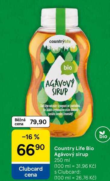 Country Life Bio Agávový sirup, 250 ml 